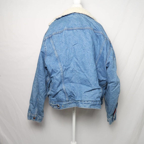 Vintage 80s Plain Pockets Men's blue denim sherpa lined jacket M - Picture 4 of 8